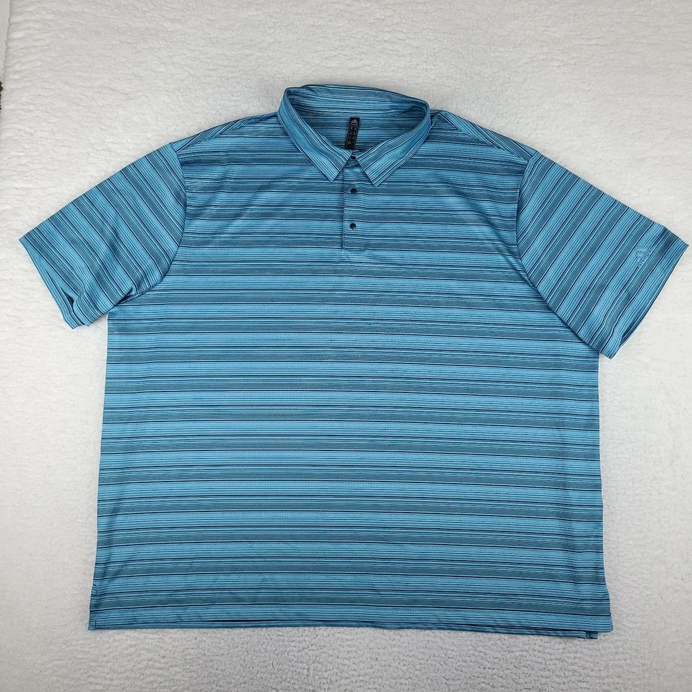 Adidas Polo Shirt Mens 4XL Blue Striped Performance Golf Snap Button